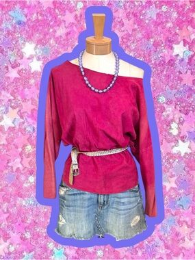 VAKKO x CACHE Vintage 80s Suede Top S M Shirt Blouse 90s Halston new wave Y2K